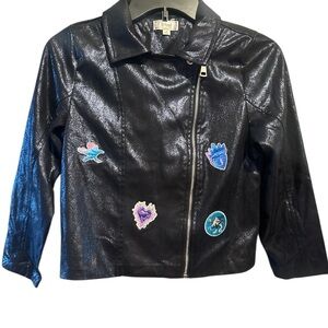 Disney Descendants Girl's D-Signed Black Faux Leather Moto Jacket Sz M
